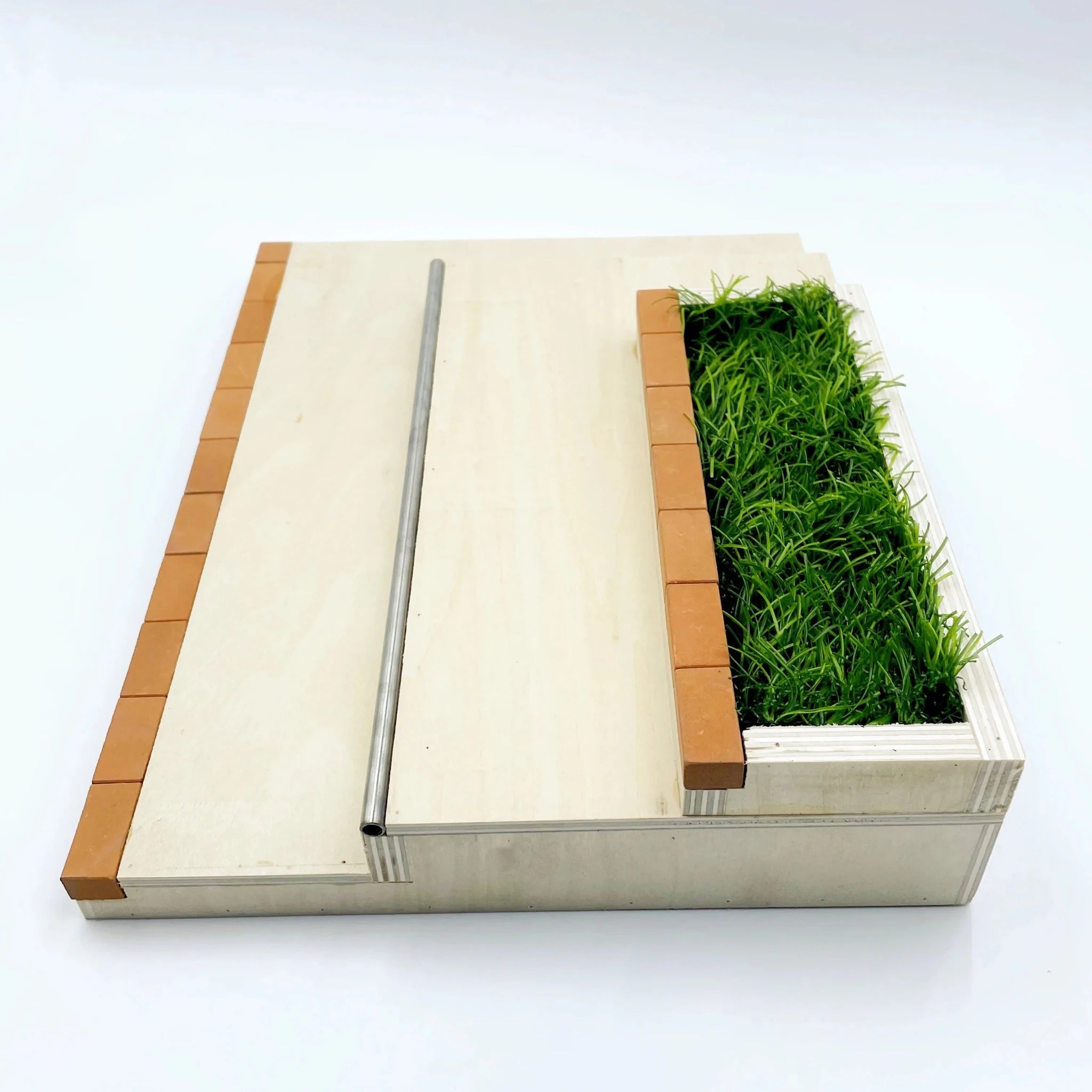 Wooden Stairs with Brick, Metal Rod & Grass - Concave Craft